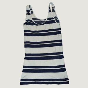 Tees by Tina Womens Seamless Striped Tank Top Navy Mint Green Scoop Neck OS